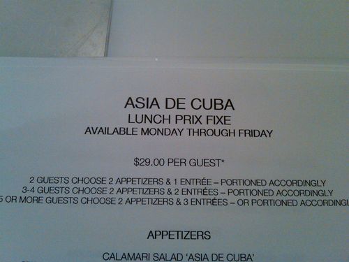 Asia de Cuba prix fixe menu