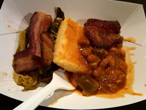 Cornbread, beans bacon